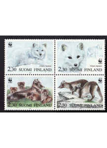 FINLANDIA 1993 francobolli tematica Fauna Yvert e Tellier serie completa 1168/71 WWF Volpi